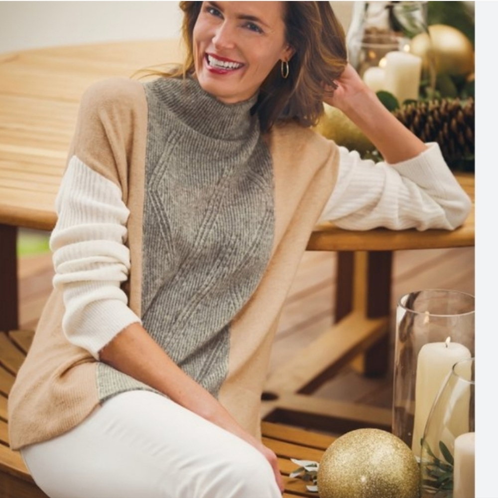 Soft Surroundings Rosahoya Wool Alpaca Blend Color Block Sweater